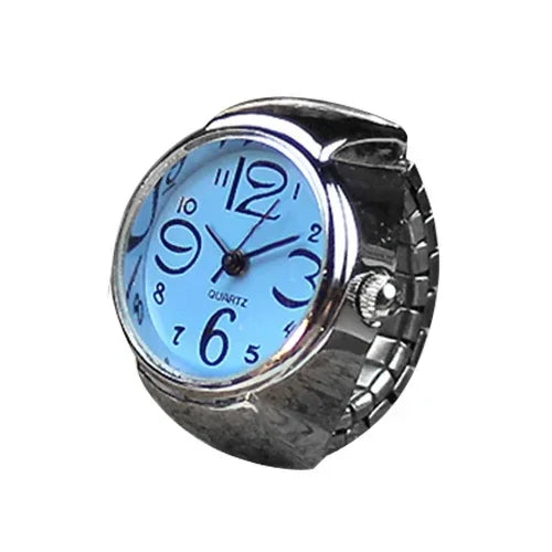 Colorful Watch Ring Men Retro Sliver Pointer Quartz Clock.