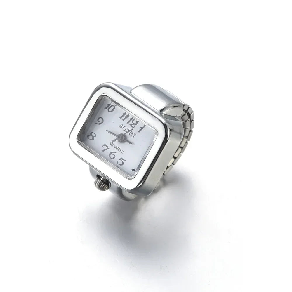 Colorful Watch Ring Men Retro Sliver Pointer Quartz Clock.