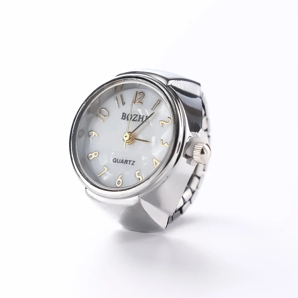 Colorful Watch Ring Men Retro Sliver Pointer Quartz Clock.