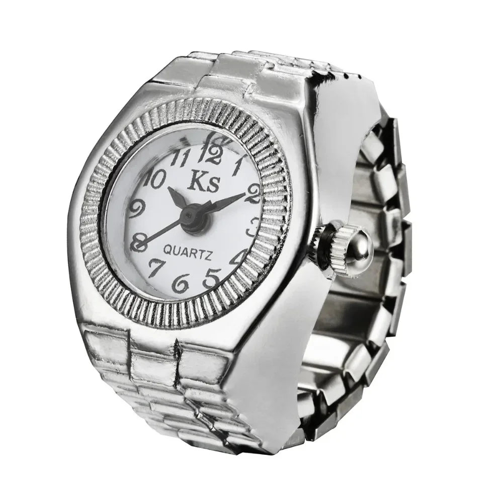 Colorful Watch Ring Men Retro Sliver Pointer Quartz Clock.
