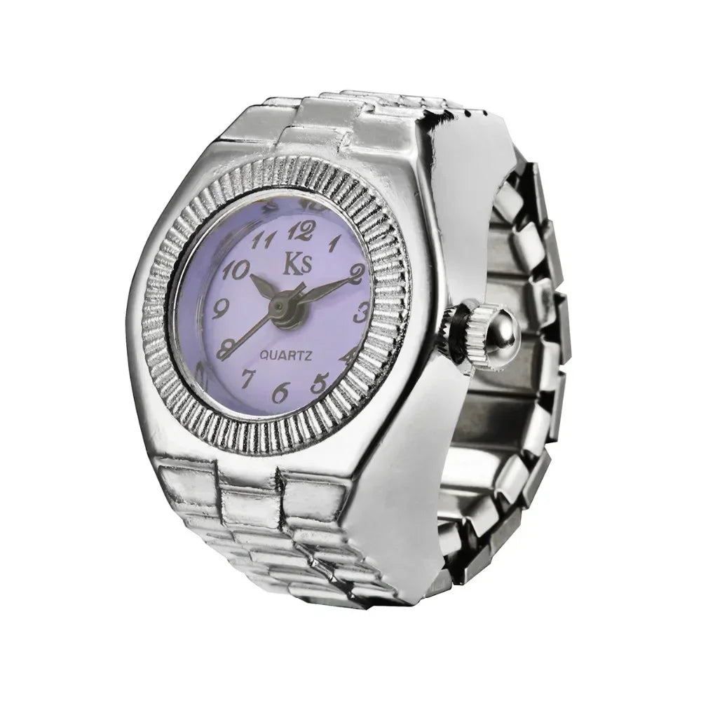 Colorful Watch Ring Men Retro Sliver Pointer Quartz Clock.