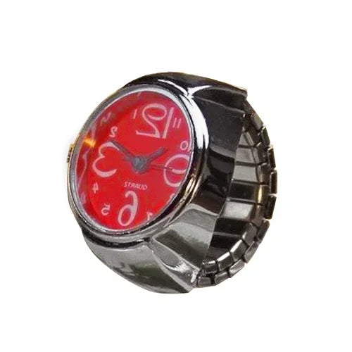 Colorful Watch Ring Men Retro Sliver Pointer Quartz Clock.