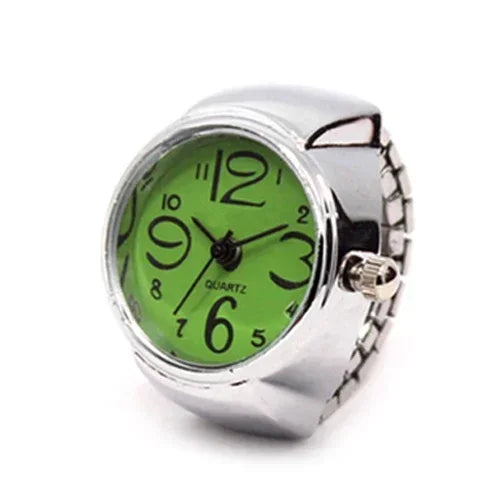 Colorful Watch Ring Men Retro Sliver Pointer Quartz Clock.