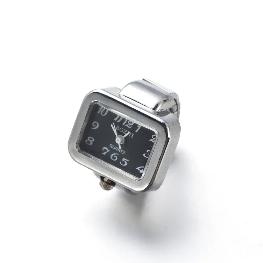 Colorful Watch Ring Men Retro Sliver Pointer Quartz Clock.