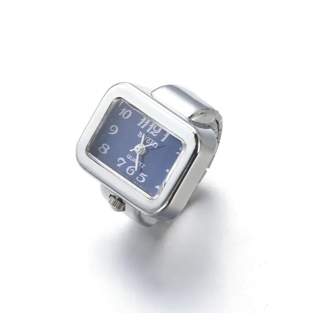 Colorful Watch Ring Men Retro Sliver Pointer Quartz Clock.