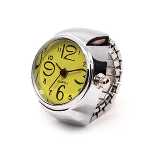 Colorful Watch Ring Men Retro Sliver Pointer Quartz Clock.