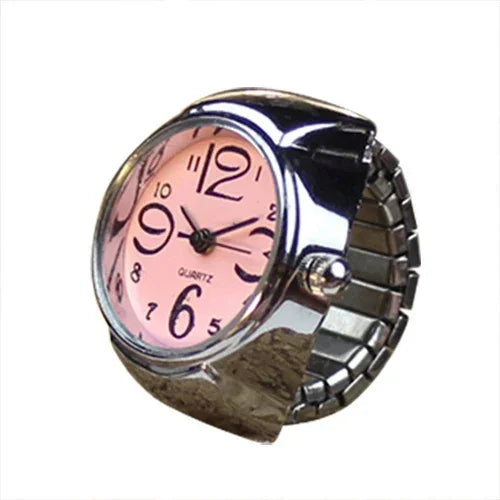 Colorful Watch Ring Men Retro Sliver Pointer Quartz Clock.