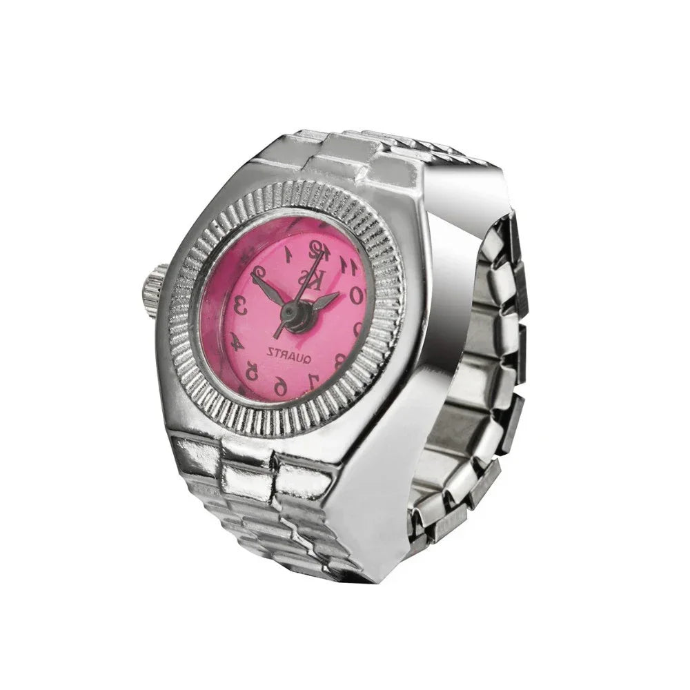Colorful Watch Ring Men Retro Sliver Pointer Quartz Clock.