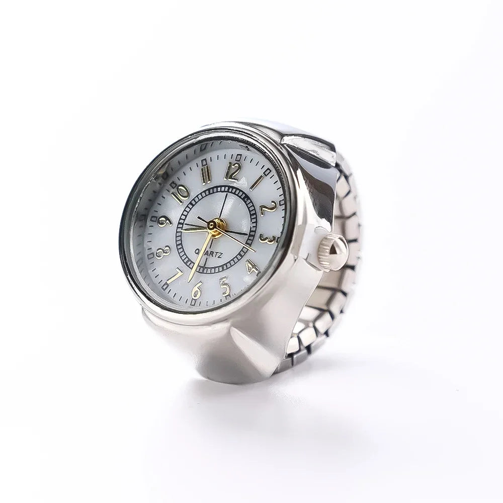 Colorful Watch Ring Men Retro Sliver Pointer Quartz Clock.