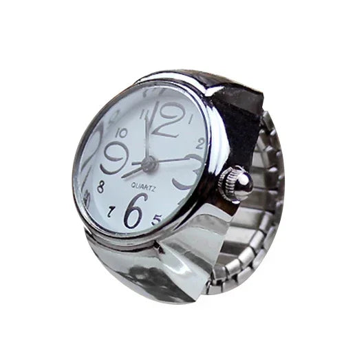 Colorful Watch Ring Men Retro Sliver Pointer Quartz Clock.