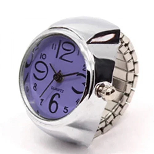 Colorful Watch Ring Men Retro Sliver Pointer Quartz Clock.