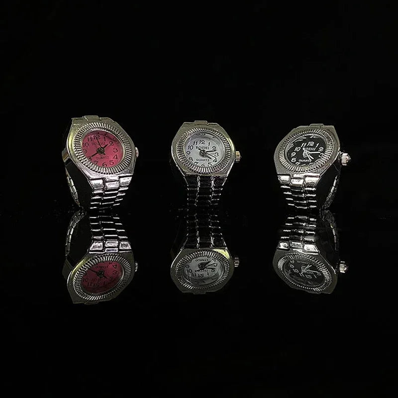 Colorful Watch Ring Men Retro Sliver Pointer Quartz Clock.