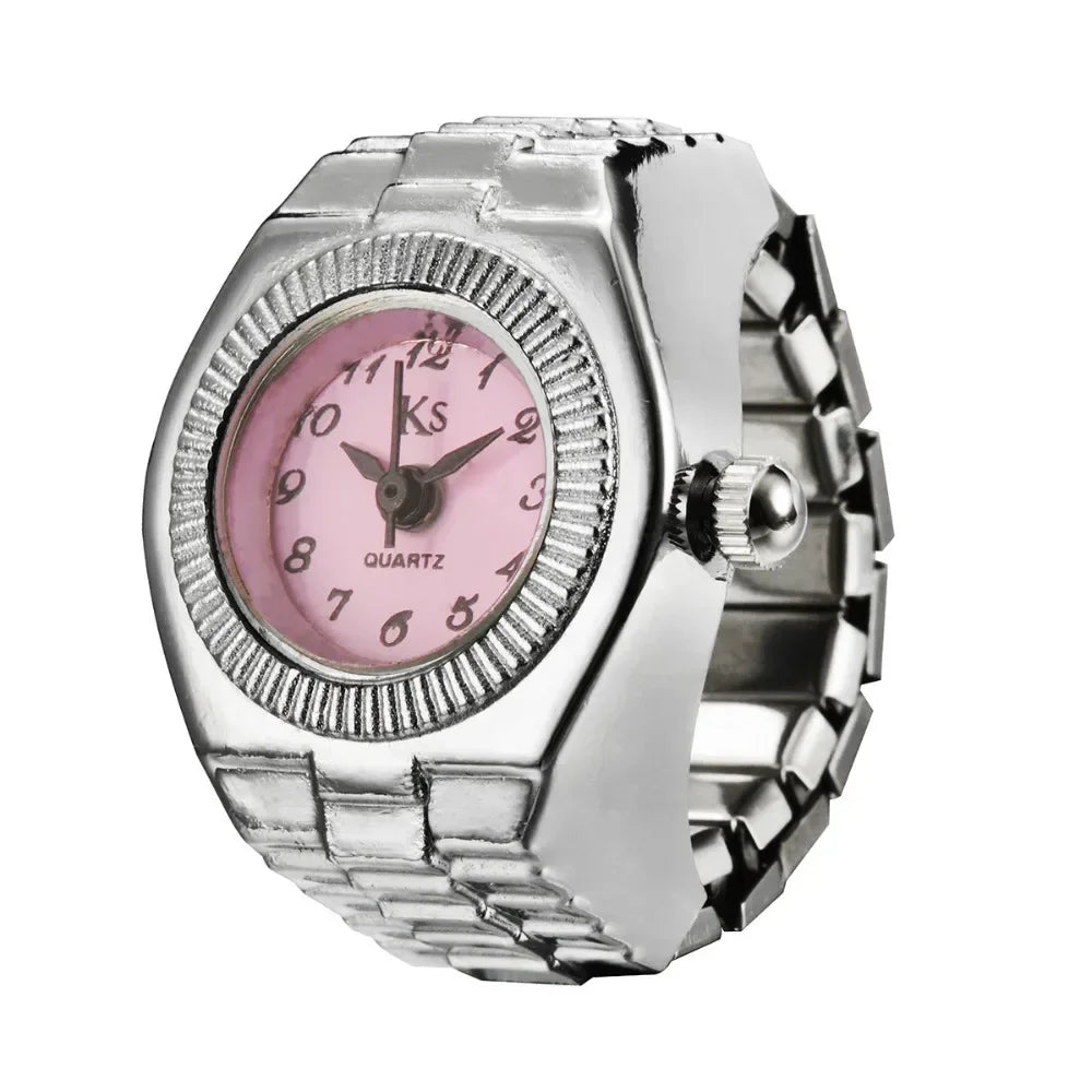Colorful Watch Ring Men Retro Sliver Pointer Quartz Clock.