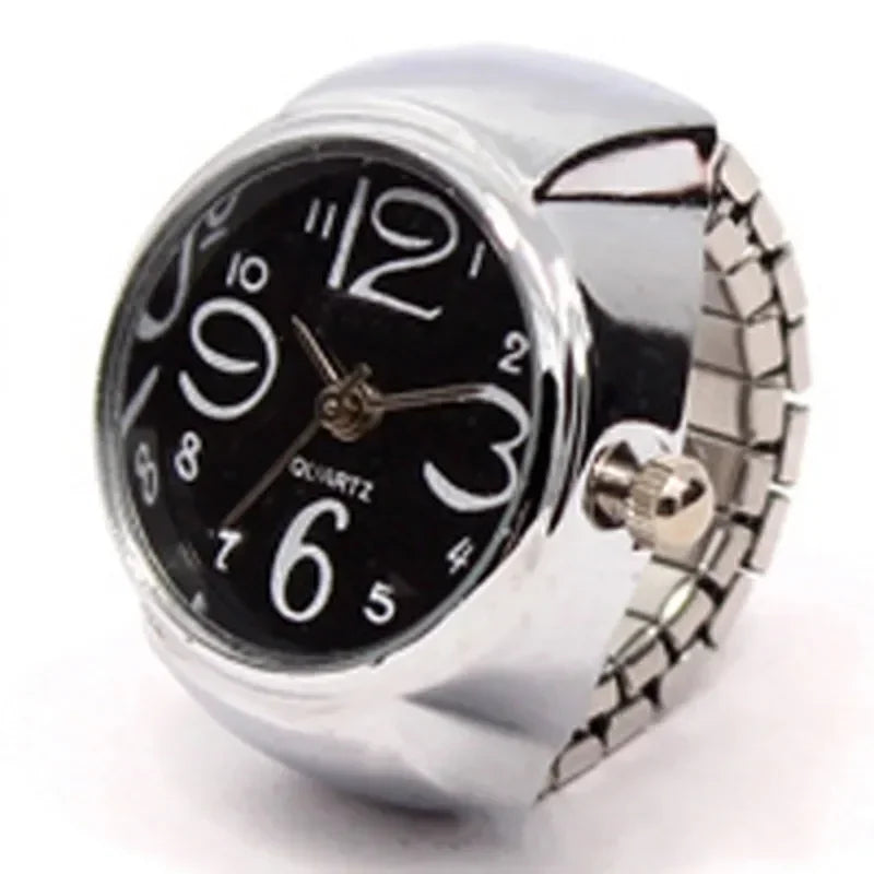 Colorful Watch Ring Men Retro Sliver Pointer Quartz Clock.