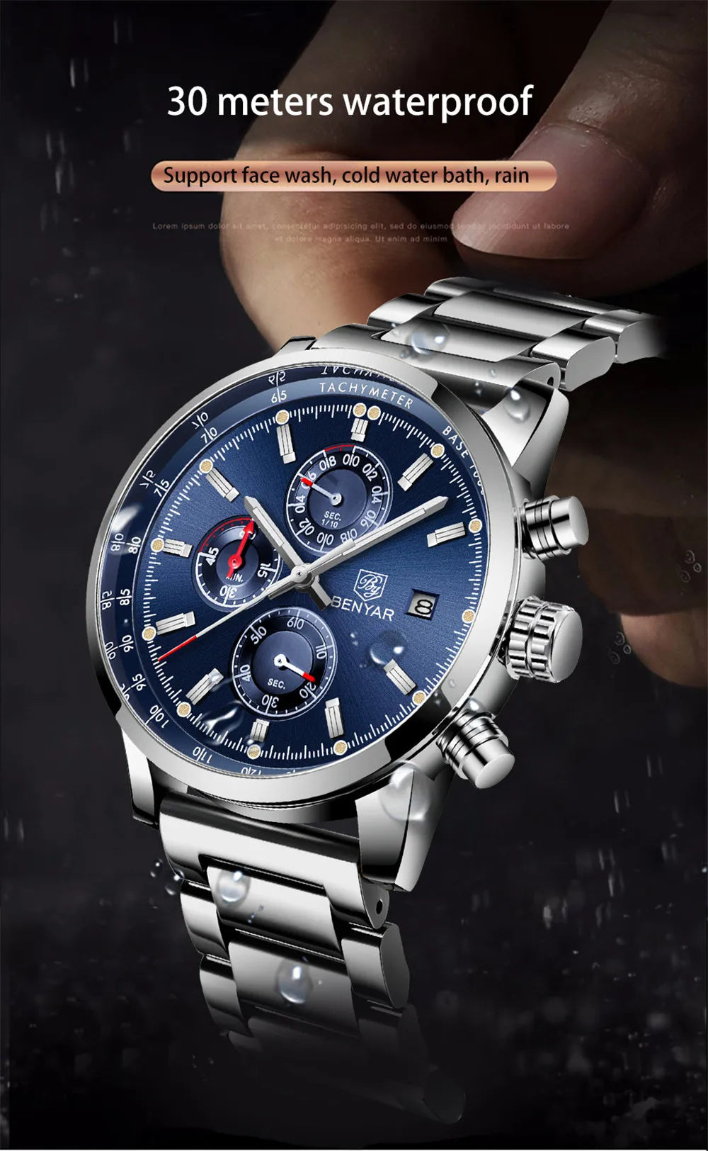 BENYAR BY-5102M Blue Chronograph Stainless Steel