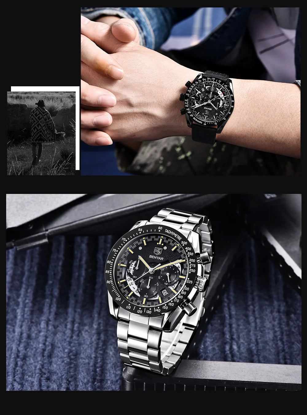 BENYAR Men's Watches Quartz Wristwatch Mens Watches Top Brand Luxury Watch Men Sport Military Watch Men Chronograph Reloj Hombre