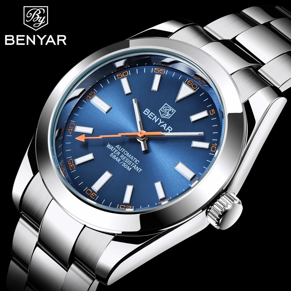 BENYAR Mens Watches Top Brand Luxury Mechanical Automatic Watch Men Stainless Steel Waterproof Business Wristwatch reloj hombre