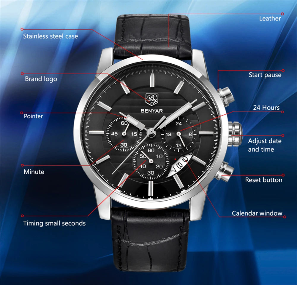 BENYAR Men's watches business fashion men watch for male top luxury brand wristwatch mens sport chronograph reloj hombre 2023