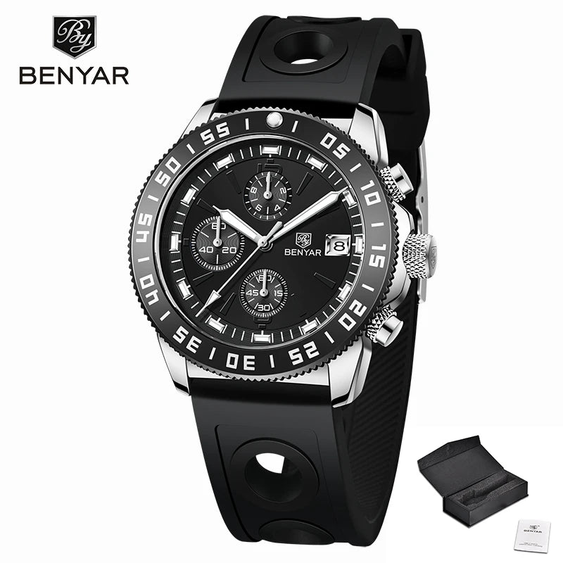 BENYAR Mens Watches 2023 Top Brand Luxury Quartz Chronograph Watch For Men Sports Waterproof Military Fashion Clock Reloj Hombre