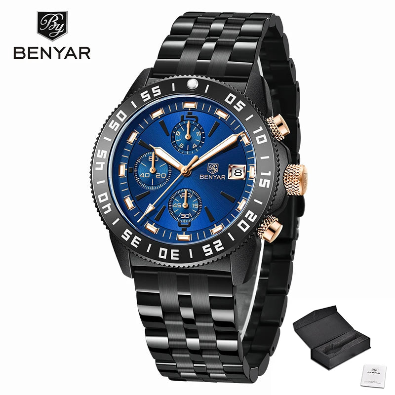 BENYAR Mens Watches 2023 Top Brand Luxury Quartz Chronograph Watch For Men Sports Waterproof Military Fashion Clock Reloj Hombre