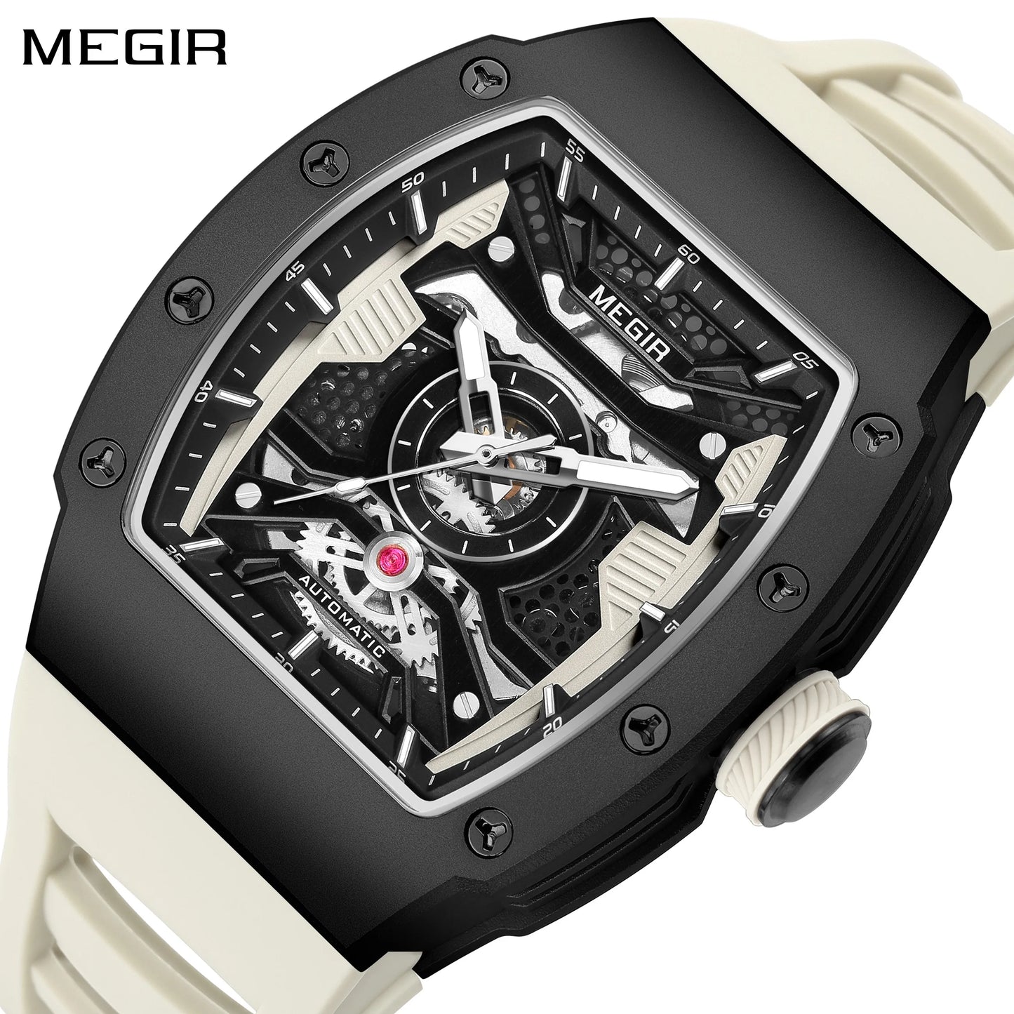 MEGIR Luxury Men's Automatic Mechanical Watch Waterproof Hollow Out Silicone Strap Sports Wristwatch Clock Reloj Hombre 8604