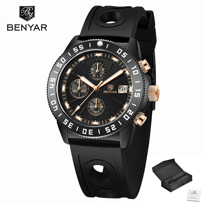 BENYAR Mens Watches 2023 Top Brand Luxury Quartz Chronograph Watch For Men Sports Waterproof Military Fashion Clock Reloj Hombre