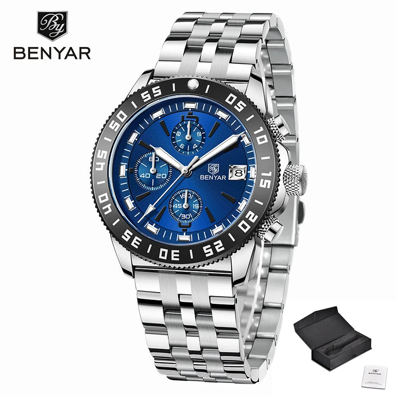 BENYAR Mens Watches 2023 Top Brand Luxury Quartz Chronograph Watch For Men Sports Waterproof Military Fashion Clock Reloj Hombre