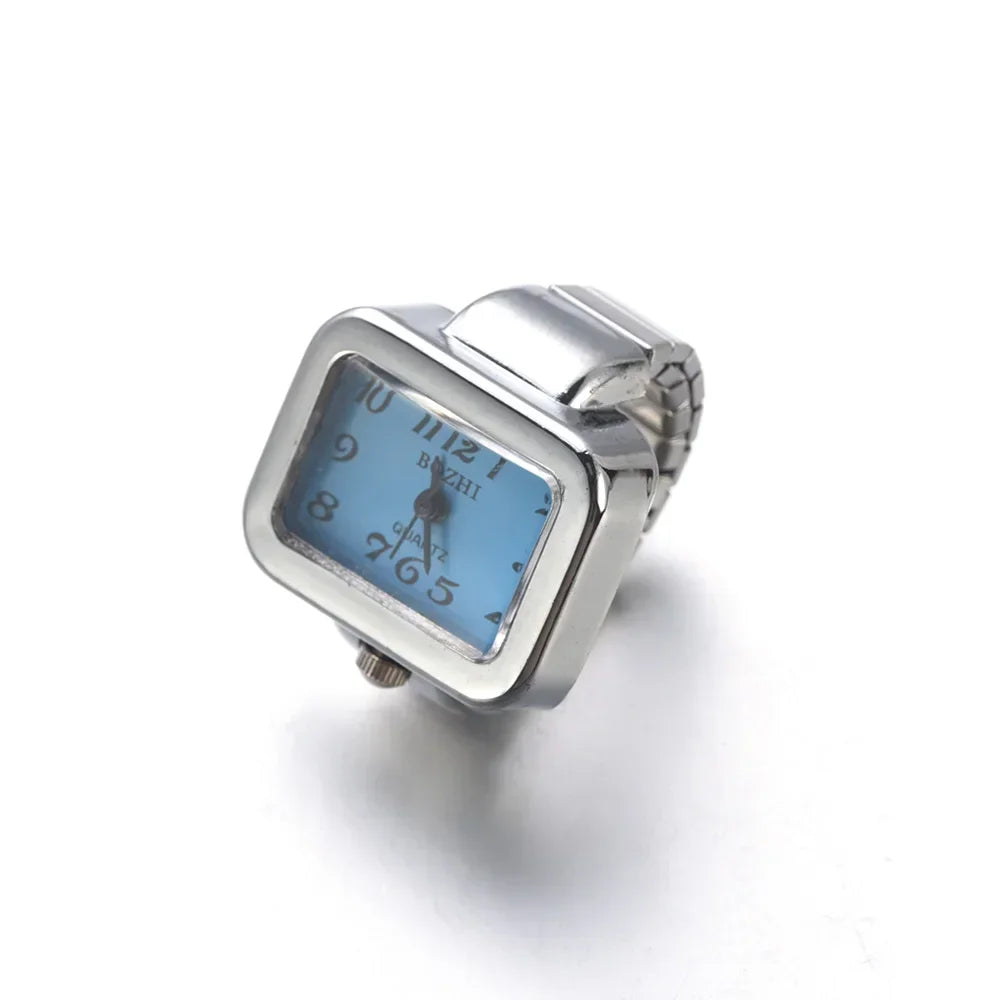 Colorful Watch Ring Men Retro Sliver Pointer Quartz Clock.