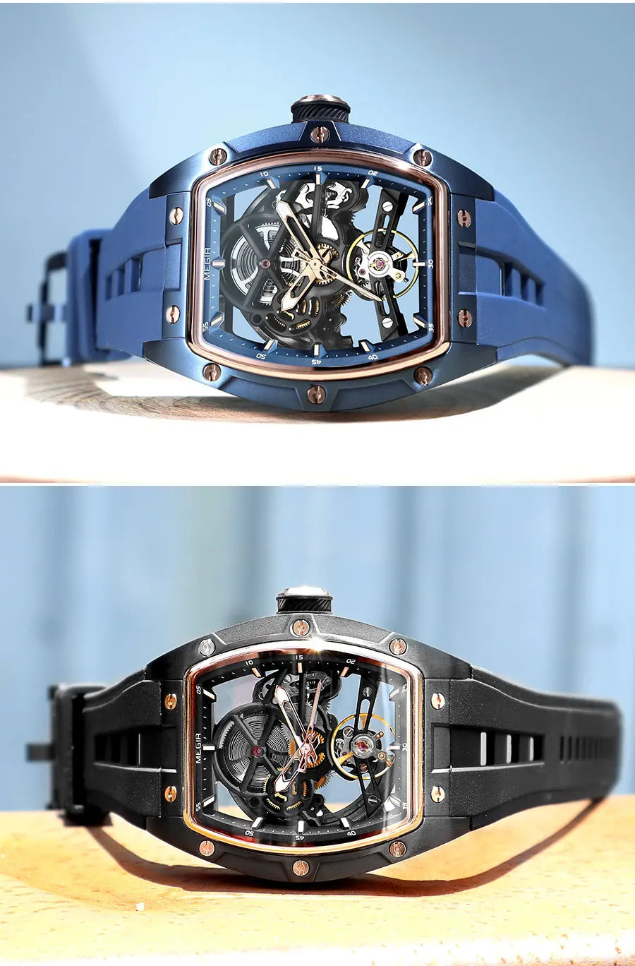 MEGIR MN2242GBK-1 – Skeleton Automatic Mechanical Wristwatch