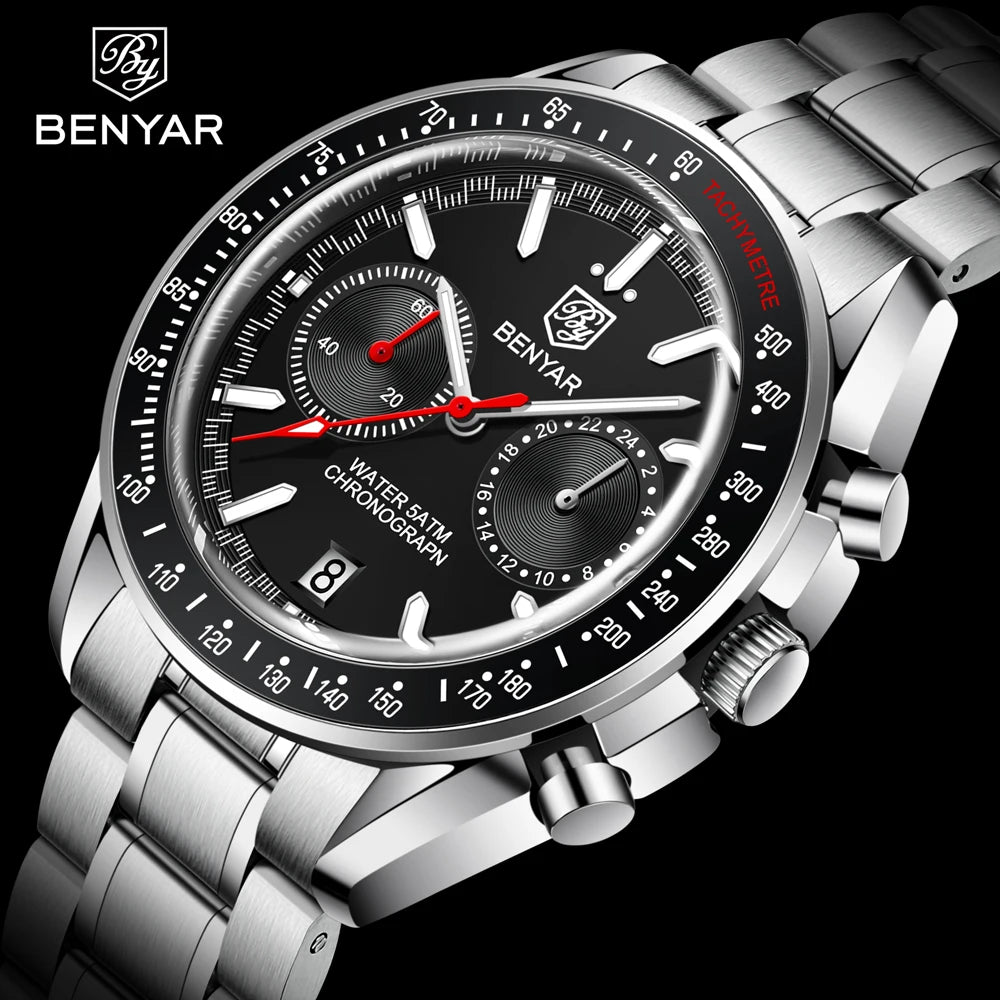 BENYAR Mens Watches Top Brand Luxury Quartz Watch For Men Chronograph Automatic Sports Waterproof Military Luminous Clock 2023