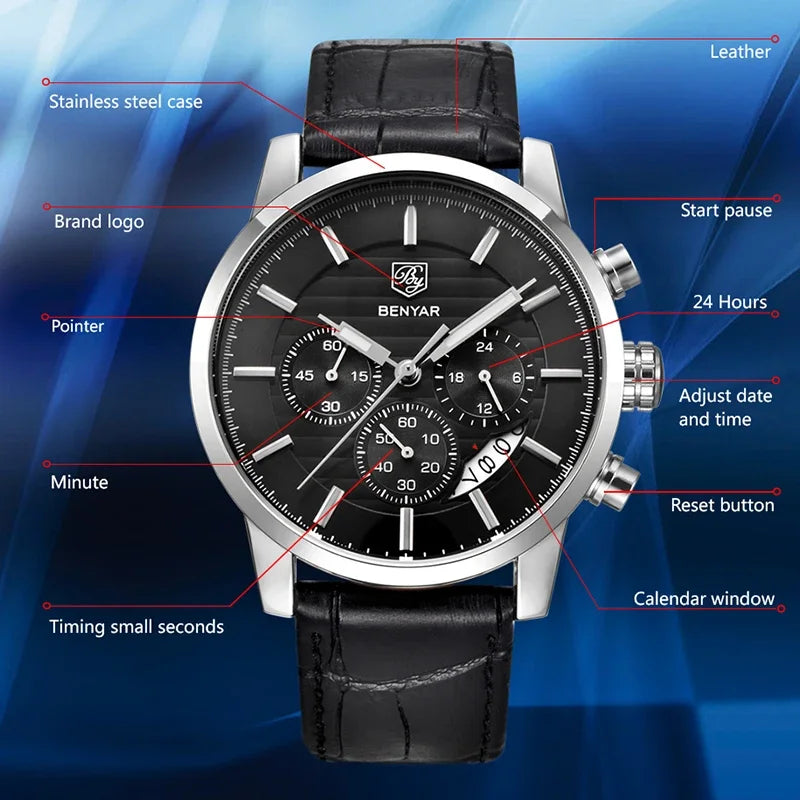 BENYAR Men's watches business fashion men watch for male top luxury brand wristwatch mens sport chronograph reloj hombre 2023