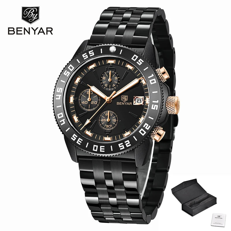 BENYAR Mens Watches 2023 Top Brand Luxury Quartz Chronograph Watch For Men Sports Waterproof Military Fashion Clock Reloj Hombre