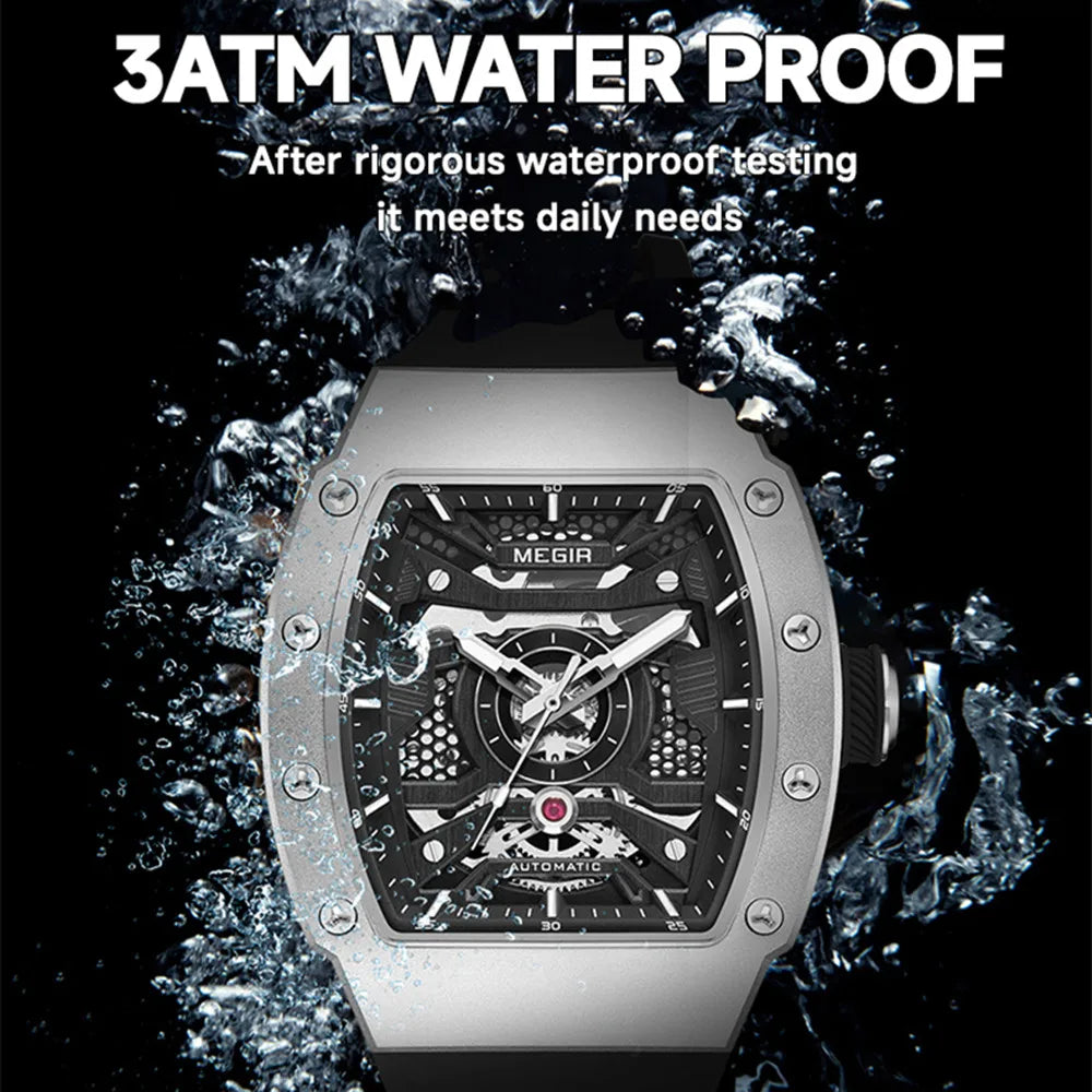 MEGIR Luxury Men's Automatic Mechanical Watch Waterproof Hollow Out Silicone Strap Sports Wristwatch Clock Reloj Hombre 8604