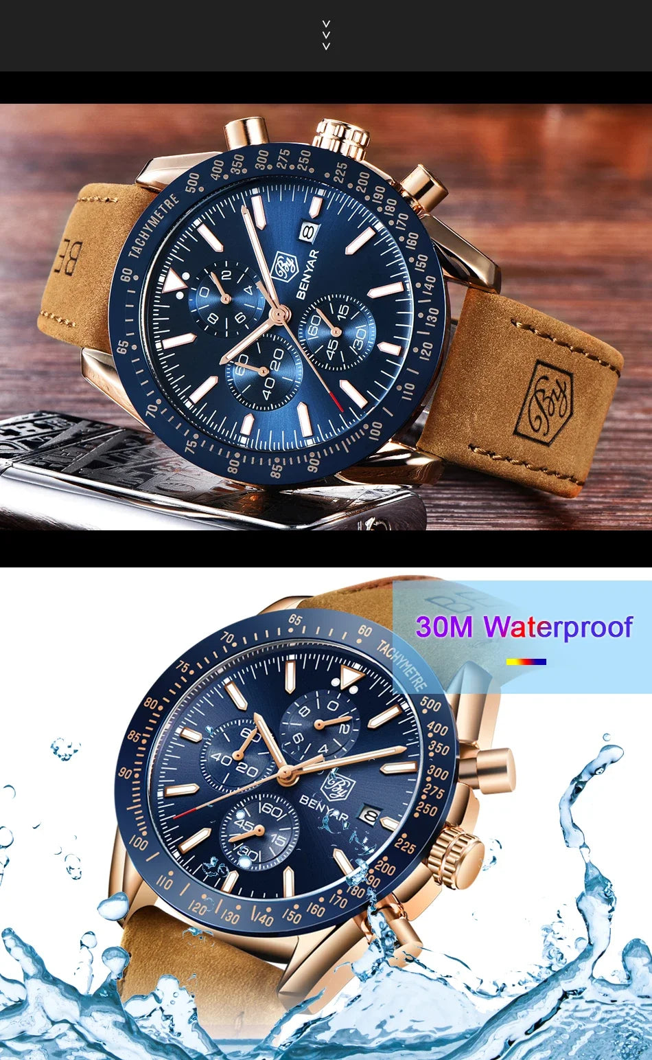 BENYAR  BY-5140M Men Watches Brand Luxury Silicone Strap.