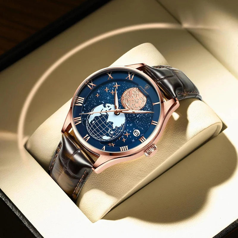 POEDAGAR PO-803 Men's Starry Sky Luxury Leather Watch.