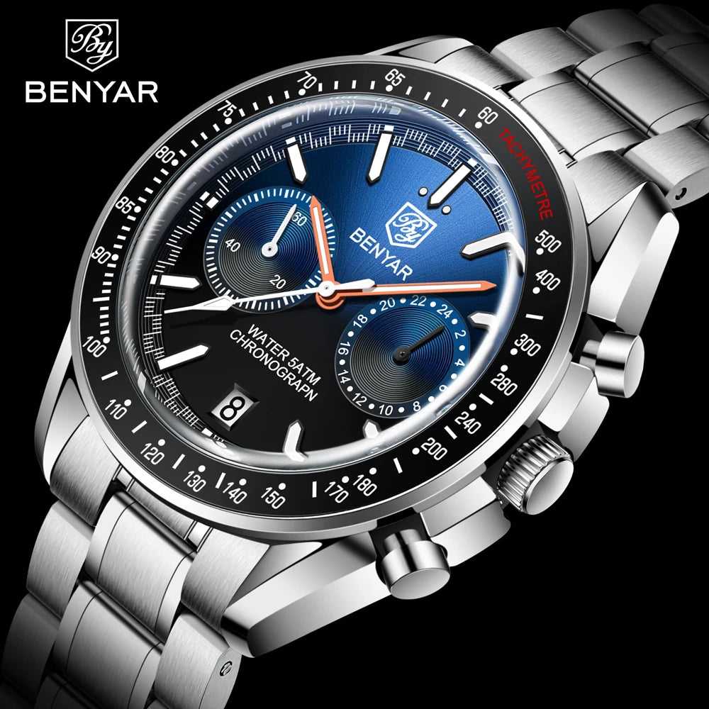 BENYAR Mens Watches Top Brand Luxury Quartz Watch For Men Chronograph Automatic Sports Waterproof Military Luminous Clock 2023