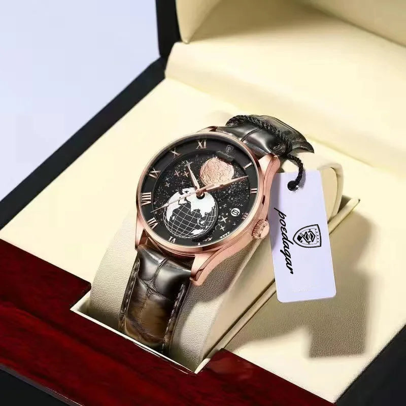 POEDAGAR PO-803 Men's Starry Sky Luxury Leather Watch.