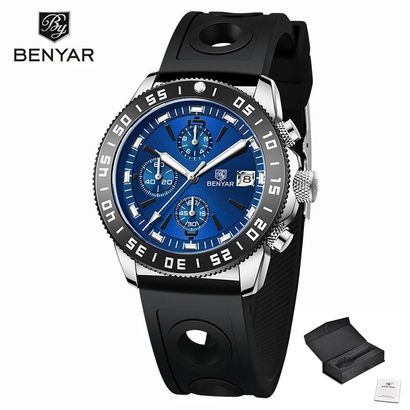 BENYAR Mens Watches 2023 Top Brand Luxury Quartz Chronograph Watch For Men Sports Waterproof Military Fashion Clock Reloj Hombre