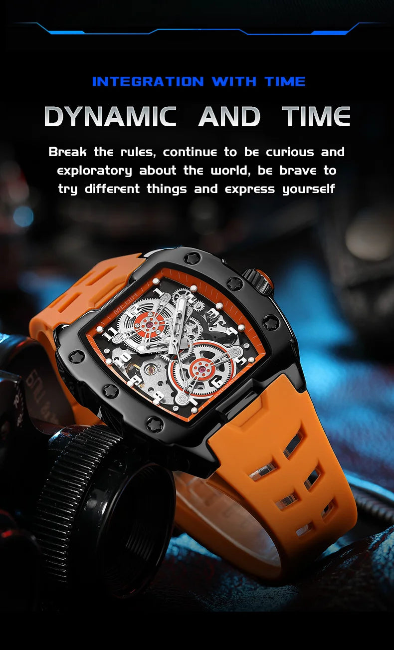 MEGIR New Men Watches Luxury Brand Automatic Mechanical Watch Silicone Sports Casual Wristwatch Waterproof Clock Male Gift 8602